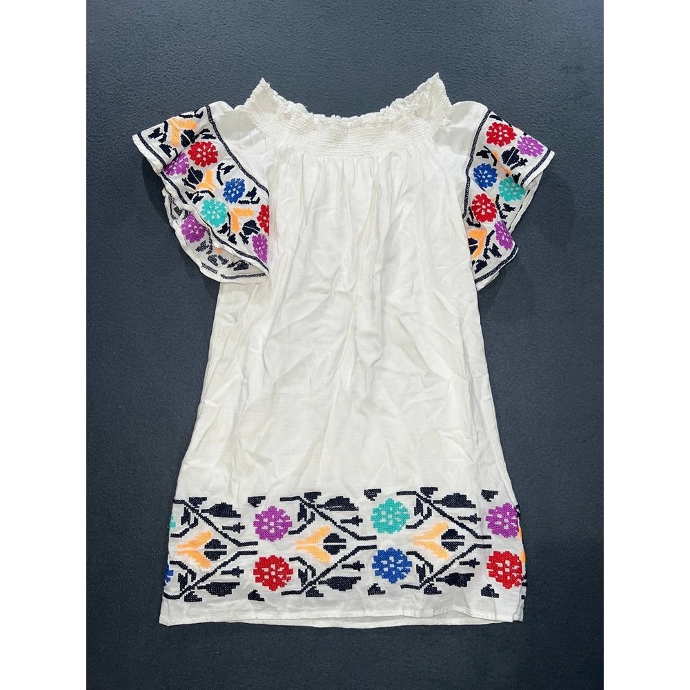 Aqua Puff Aqua cotton embroidered sun Dress White Size Small A0097131